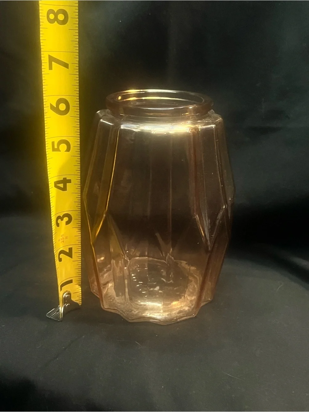 Vintage DPS Mid-Century Modern Amber Pink Geometric Diamond Glass Vase